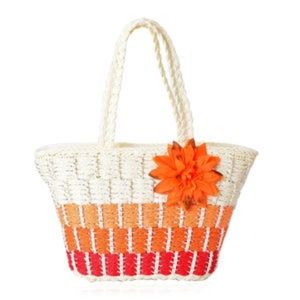 Orange and white woven tote